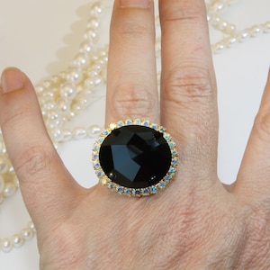 Black ring Black Cocktail Ring Black Oversize Ring Black Adjustable Ring Black Gold Ring Statement Ring Nautilus European Crystal,Gold,GR49