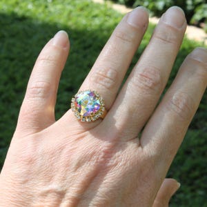 Aurora Borealis-ring, AB-kristallring, bröllopssmycken, cocktailring, iriserande kristallring, brudtärningsringar med statementmotiv, AB-örhängen, GR54 bild 3