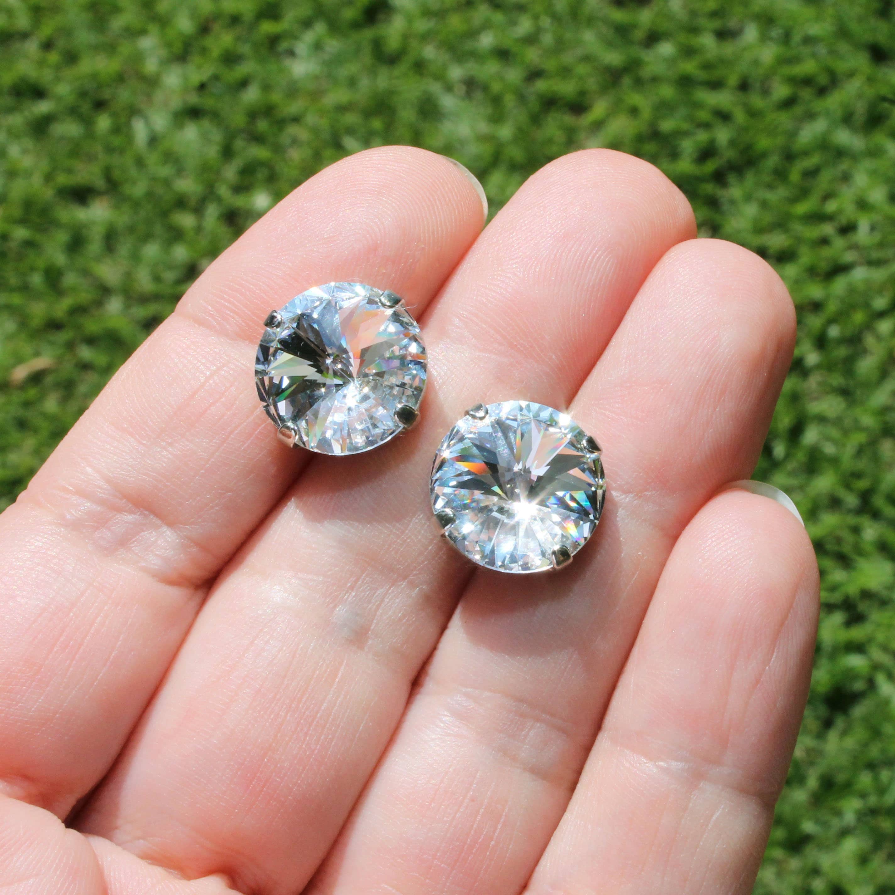 Clear Crystal Stud Earrings Large European Clear Post Earrings Etsy
