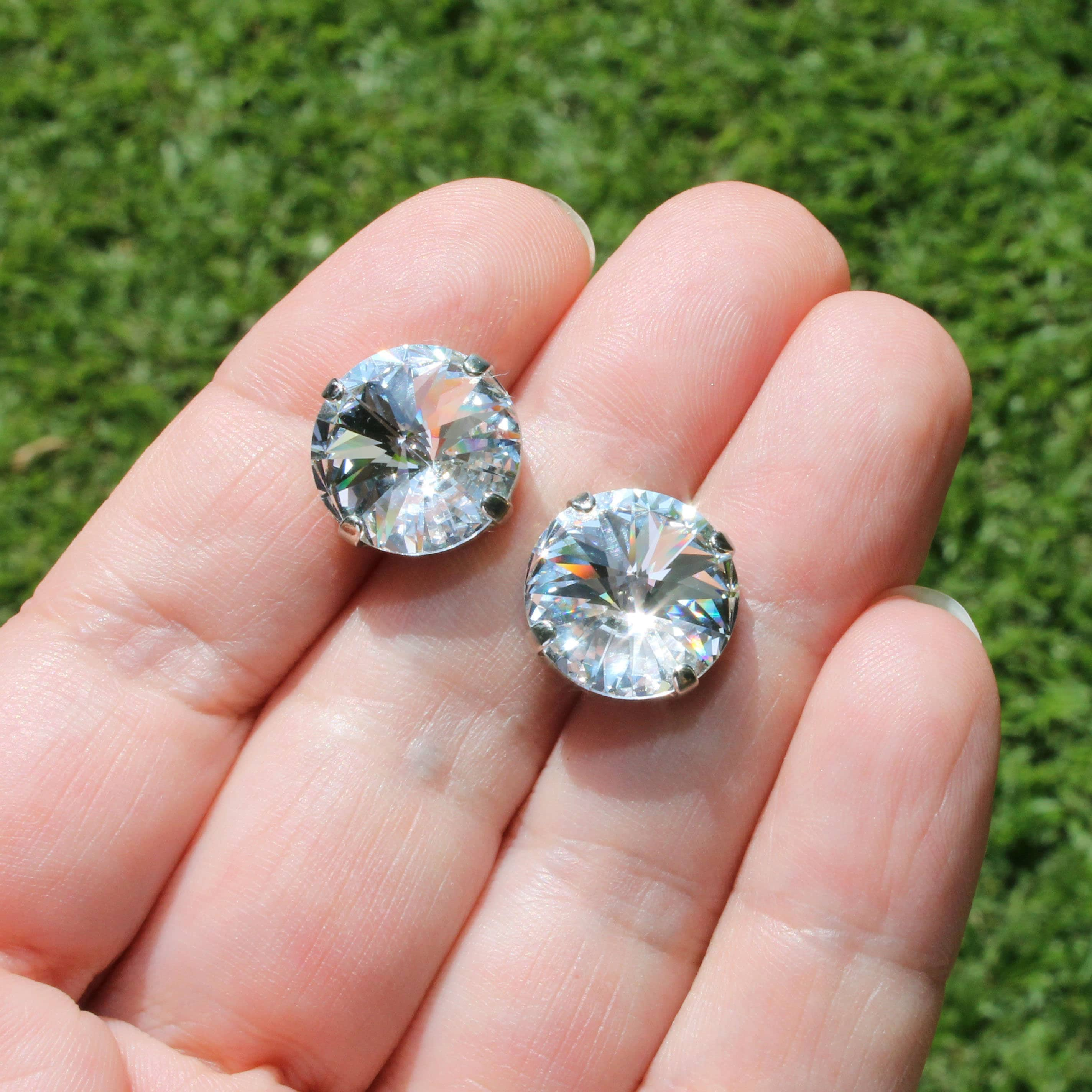 Clear Crystal Stud Earrings Large European Clear Post Earrings