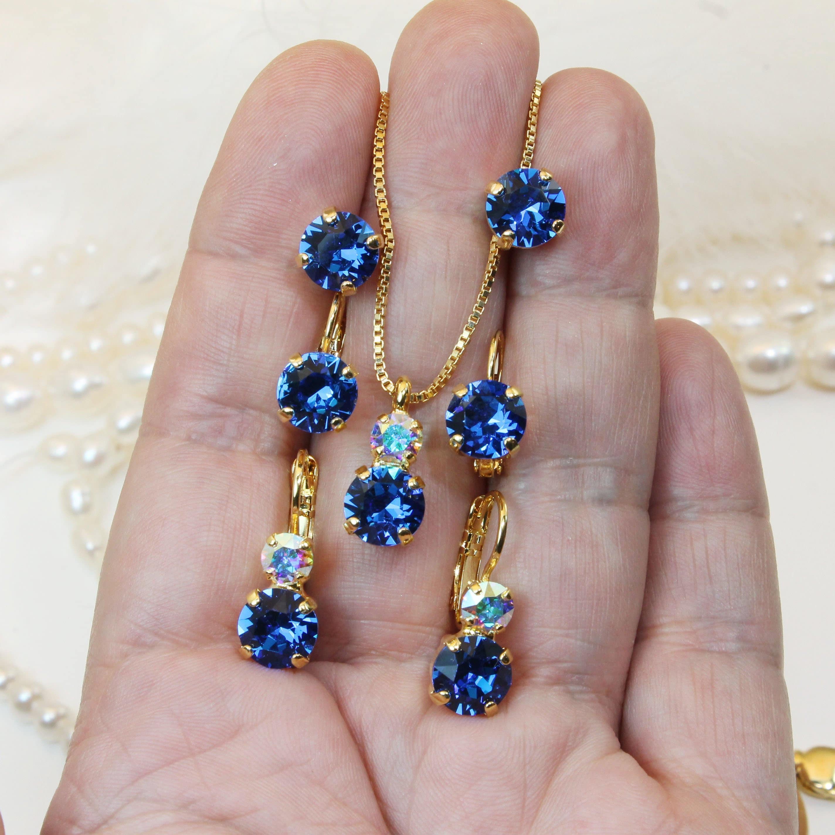 Royal Blue Jewelry Set Blue Gold Bridal Jewelry Blue Sapphire Wedding Necklace Bridesmaid Gift Set Crystal Earrings Prom Jewelry GN81 Etsy Ireland