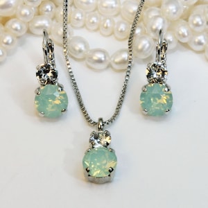 Mint Bridesmaid set Green Jewelry Gift Set European crystals Gift Opal Clear Drop Earrings Mint Green Wedding,Silver,Chrysolite Opal,SE3