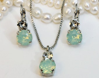 Mint Bridesmaid set Green Jewelry Gift Set European crystals Gift Opal Clear Drop Earrings Mint Green Wedding,Silver,Chrysolite Opal,SE3