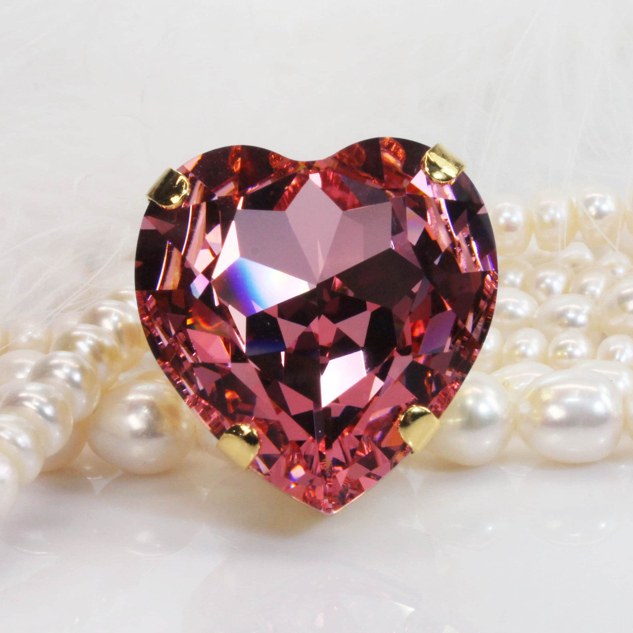 Pink Heart-Shaped Gemstone Open Ring