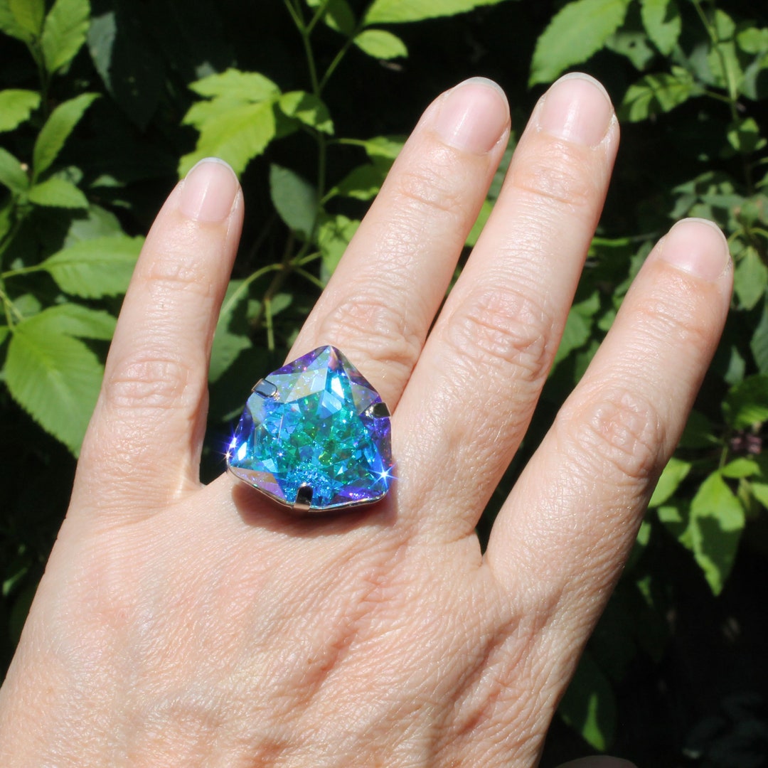 AB Crystal Ring Swarovski Rainbow Cocktail Bling Bridal Oversize ...