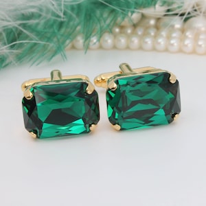 Emerald Wedding Cufflinks, Groom Cufflinks, Green Crystal Cuff Links, Father Of The Bride Jewelry, Suit Shirt Cufflinks, Best Man Gifts,GA13