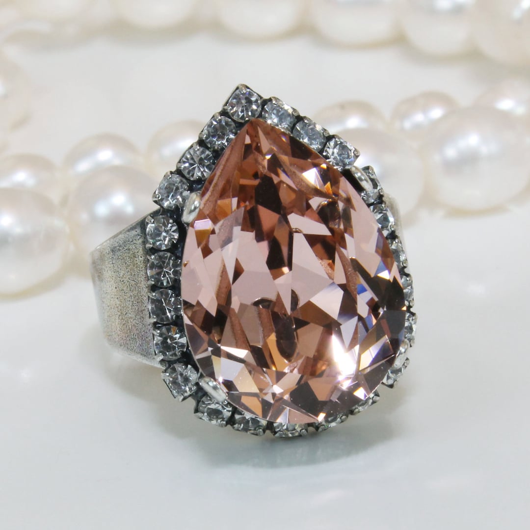 Blush Pink Wedding Ring, Bridal Cocktail Ring, Engagement Crystal Ring ...