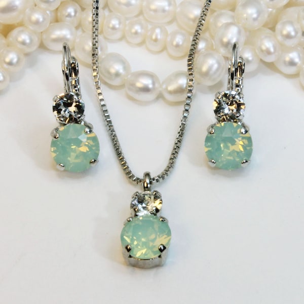 Mint Green Jewelry Set, Wedding Pendant Necklace, Green Opal Jewelry Set, Chrysolite Jewelry, Opal Earring And Necklace Set, Bridesmaid,SN81