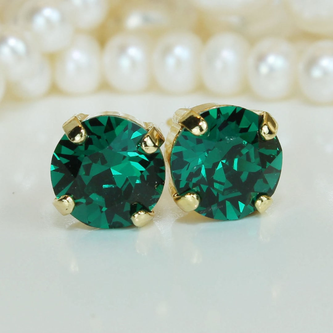 Emerald Stud Earrings Emerald Green European Crystal Studs Etsy