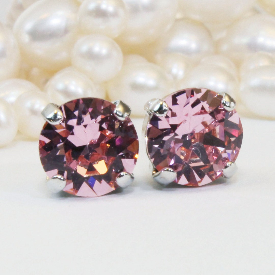 Pink Studs Pale Pink Crystal Stud Earrings Pink Wedding Single Stone