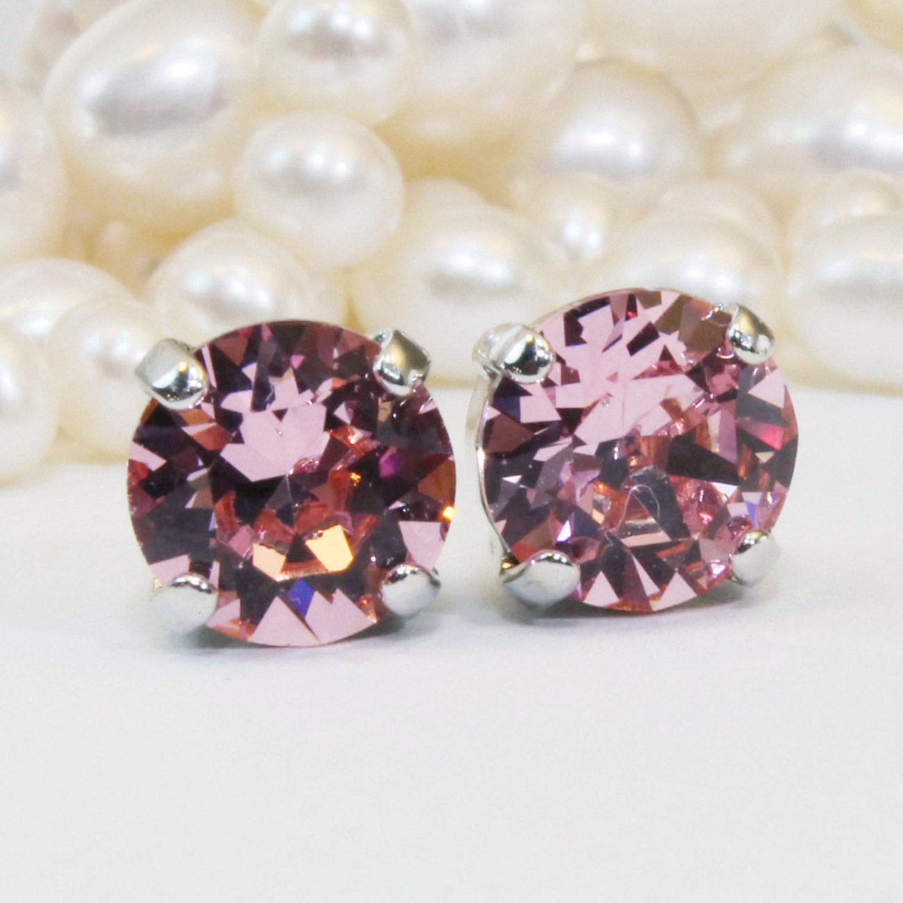 Pink Studs Pale Pink Crystal Stud Earrings Pink Wedding Single | Etsy