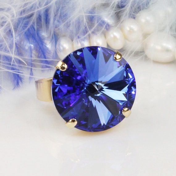 Swarovski Kristal Iets Blauw Blauwe Koninklijke Steen Sieraden Cadeau voor Haar Sieraden Ringen Enkele ringen Zilveren Ring Blauwe Koninklijke Ring 