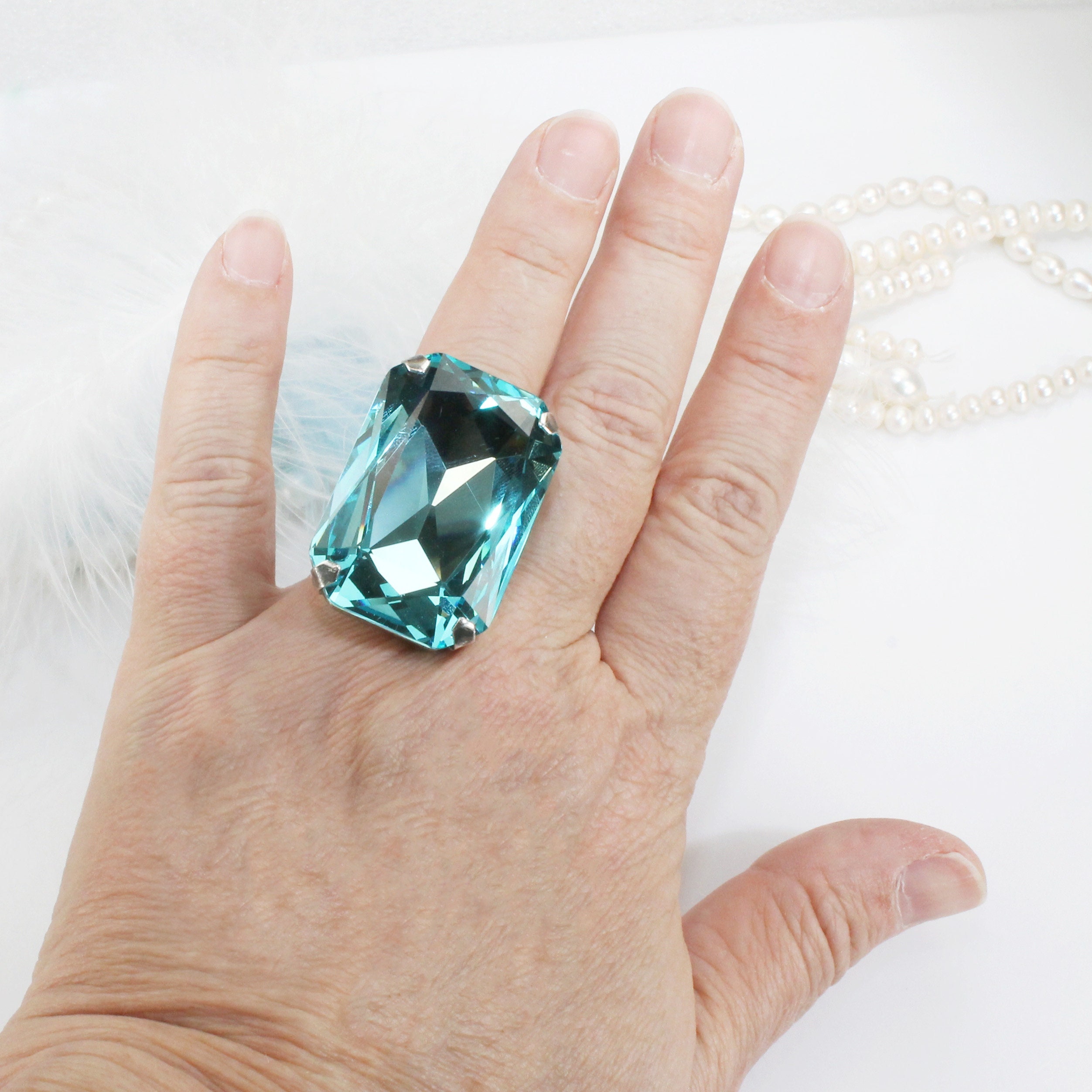 Anillo de piedra aguamarina grande Joyeria de piedra natal de marzo Anillo de cristal azul Anillo de gran tamano para mujer Anillo de hombre de piedra enorme Anillo ajustable SR84 Etsy
