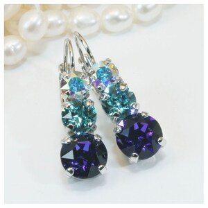 Aqua Blue Earrings Crystal Aqua Royal Blue Silver Drop Dangle earrings,Aqua Blue Wedding Bridesmaid Light Teal,European ,Silver finish,SE45