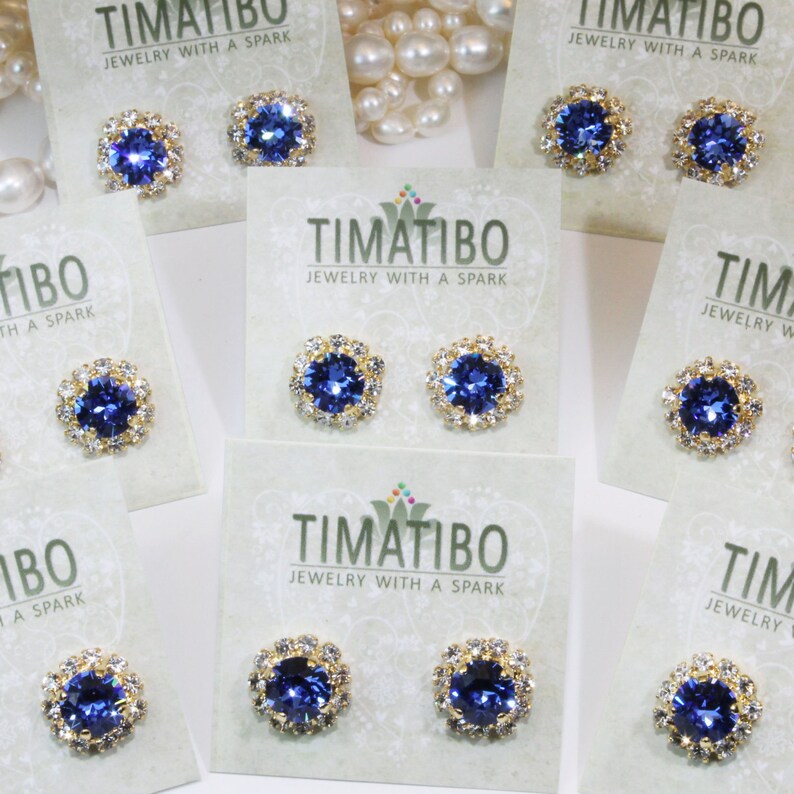 Sapphire Blue Stud Earrings Bridal Royal Blue Swarovski Etsy