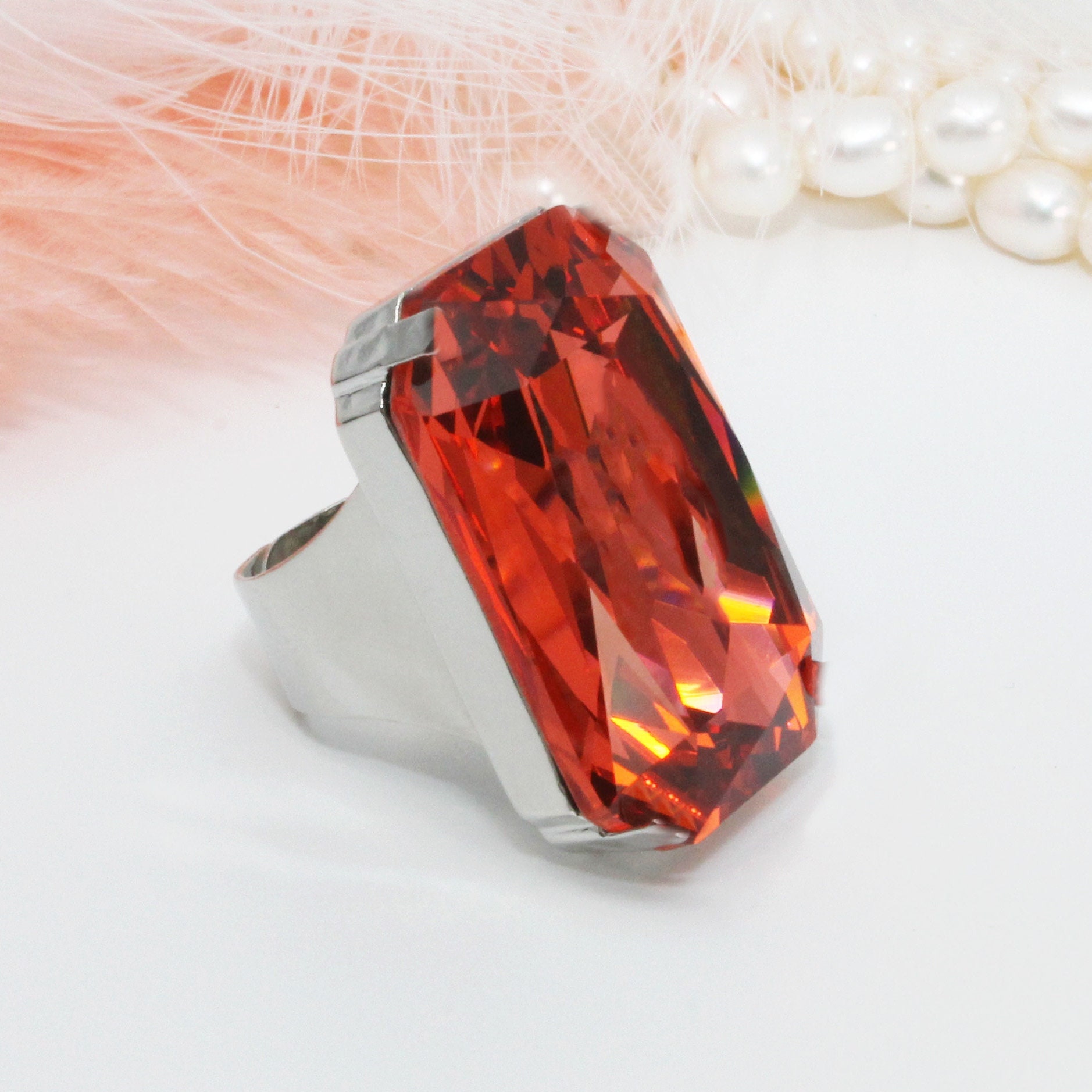 Oversized Rings Coral, Gigantic Stone Ring, Wedding Guest Jewelry ...