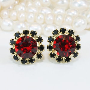 Red Black Earrings Atlanta Falcons Earrings Georgia Bulldogs Earrings European Crystal Game day Red Black Stud Earring,Gold,Light Siam,GE95