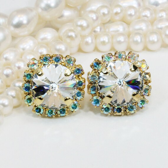 Clear Crystal Stud earrings Bridal AB Crystal 10mm Post Etsy