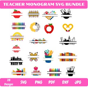 Teacher Monogram SVG Split Monogram Bundle SVG Teacher life Shirt SVG Teacher Gifts Designs Cricut Silhouette Instant download