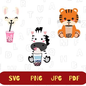 Niedliches Tier Boba Tea SVG PNG Kawaii Bubble Tea Tiger Boba Clipart Cricut Digital Design für Tshirts Aufkleber Basteln