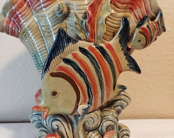 Vintage Sealife Vase: 1970s Fish and Shell Decor
