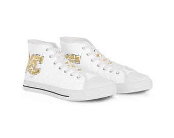 Zapatillas altas de lona blanca, monograma AC dorado, zapatos con iniciales personalizadas