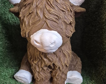 Adorno decorativo para jardín de hormigón o piedra con forma de vaca de las Tierras Altas, artículo de regalo novedoso.