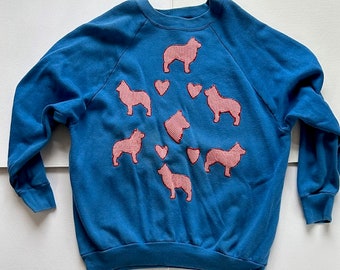 Schipperke Appliques on Long Sleeve 3X Blue Sweatshirt