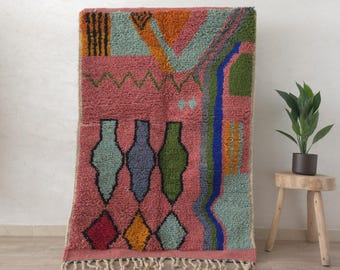 Handmade Moroccan Berber Wool Rug: Handwoven Beni Ourain Area Rug, Shag Living Room Carpet