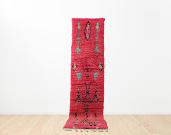 Handmade Pink Wool Moroccan Runner Rug – Berber Hallway Rug, Boujaad Style
