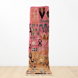 Pink Moroccan Wool Runner: Handwoven Berber Hallway Rug