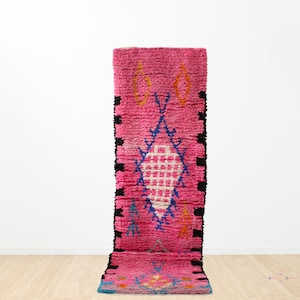 Pink Moroccan Runner Rug – Handmade Berber Wool Hallway Rug | Custom Length Boujaad Style Runner | Soft Boho Decor | Made to Order