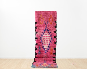 Pink Moroccan Wool Runner Rug – Handmade Berber Boujaad Style