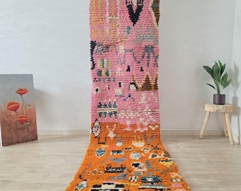 Handmade Pink Moroccan Runner Rug: Berber Wool Boujaad Style