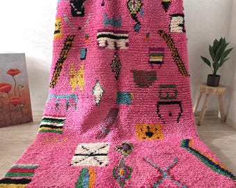 Pink Moroccan Rug: Handwoven Berber Wool Boujaad Style