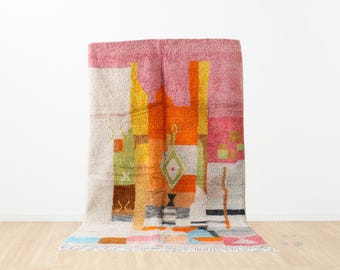 Handmade Moroccan Berber Wool Rug: Handwoven Beni Ourain Area Rug, Shag Living Room Carpet