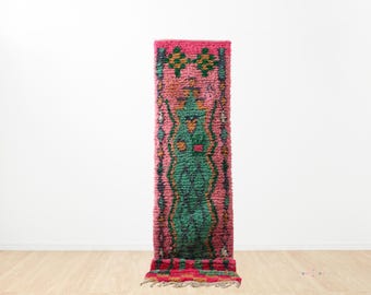 Pink Berber Hallway Runner Rug – Handmade Moroccan Wool, Boujaad Style
