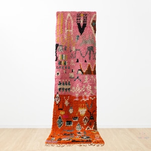 Handmade Pink Moroccan Runner Rug: Berber Wool Boujaad Style