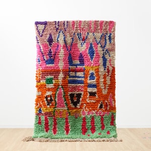 Colorful Moroccan Boujaad Rug - Handwoven Wool Beni Ourain Rug - Vintage Berber Rug Custom - Boho Area Rug for Living Room - Bohemian Decor