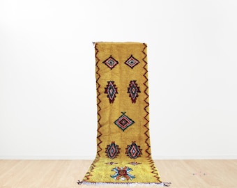 Yellow Moroccan Runner Rug – Handmade Wool Berber Design, Custom Length