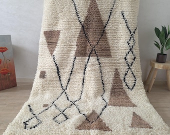 Handmade Beni Ourain Rug: Cream & Brown Moroccan Wool Carpet