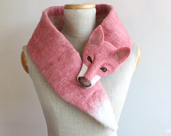 Fox Pink de Luxe - felted wool animal scarf