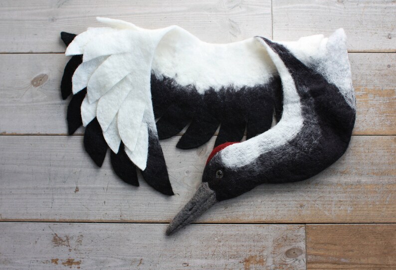 Japanese Crane Felted Wool Animal Scarf / Stole Etsy UK