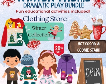 Winter Dramatic Play Set | Hot Cocoa Stand, Winter Clothing Store, Christmas Pretend Play, Preschool Holiday Activity, Homeschool Winter Fun