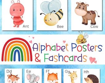 Poster aquarelle alphabet animaux et cartes mémoire (téléchargement numérique)