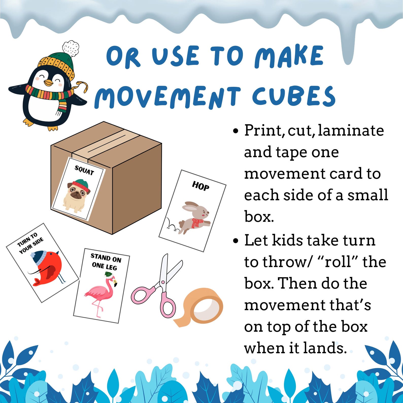 Preschool Winter Movement Cards, Gross Motor Activity for Kids ...