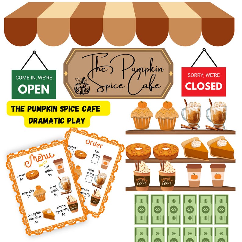 Paquete de otoño para el aula con juego dramático de calabazas, juego de simulación otoñal, tablón de anuncios, decoración otoñal y actividades para la educación en casa y preescolar. imagen 3