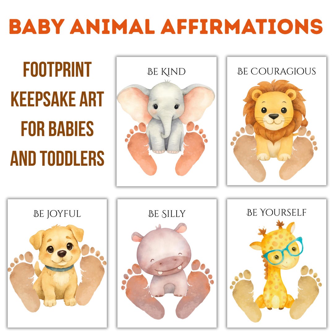 Baby Footprint Art Affirmations, Infant Toddler Baby Animal Art ...