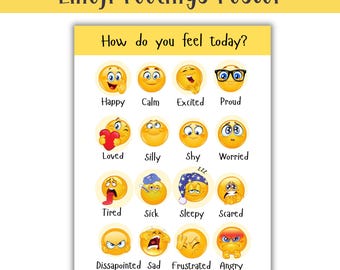 Feelings Chart, Emoji Feelings Poster, Today I Feel, How Do You Feel Today? Feelings Sign, Safe Space, Calm Down Corner, Self Regulation Aid