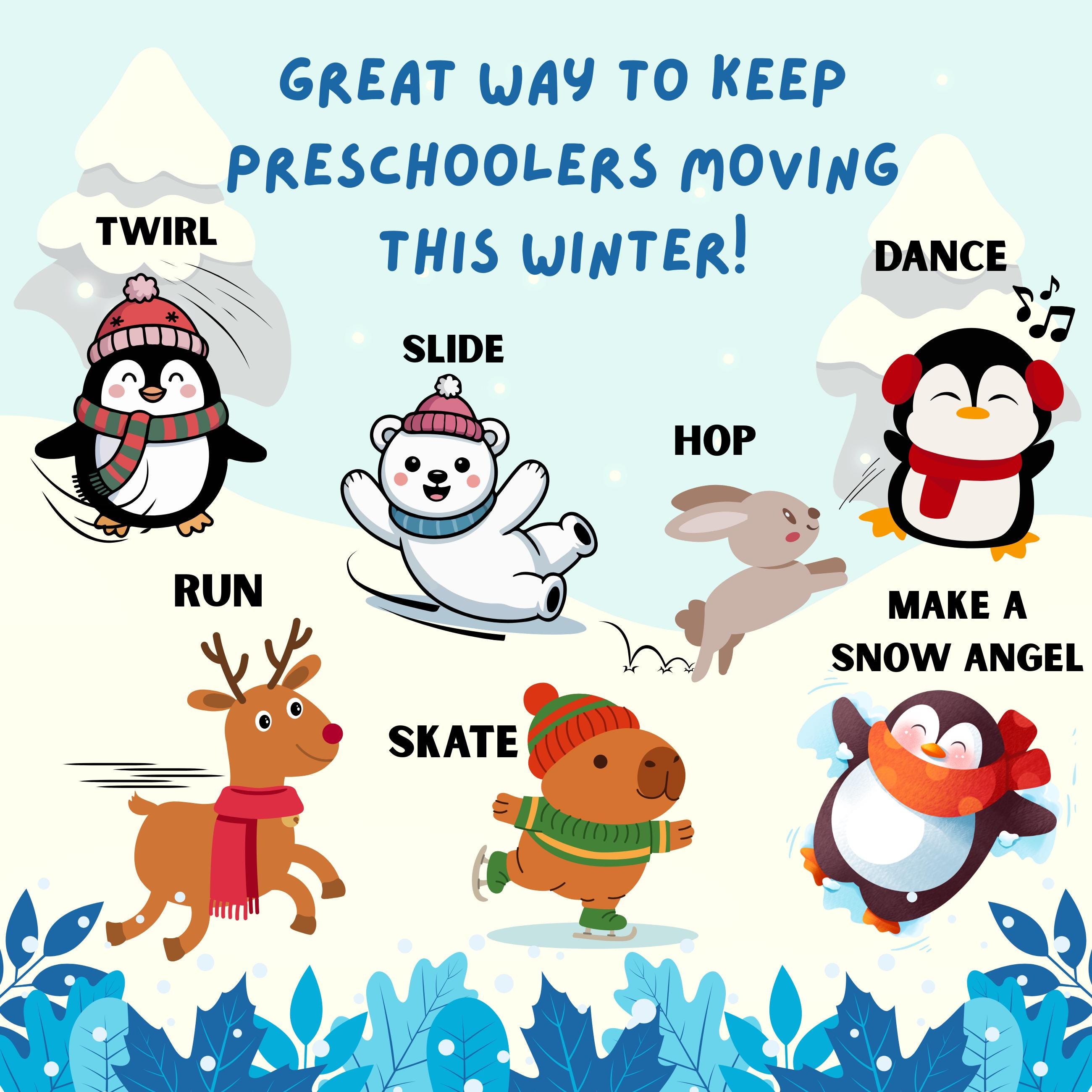 Preschool Winter Movement Cards, Gross Motor Activity for Kids ...